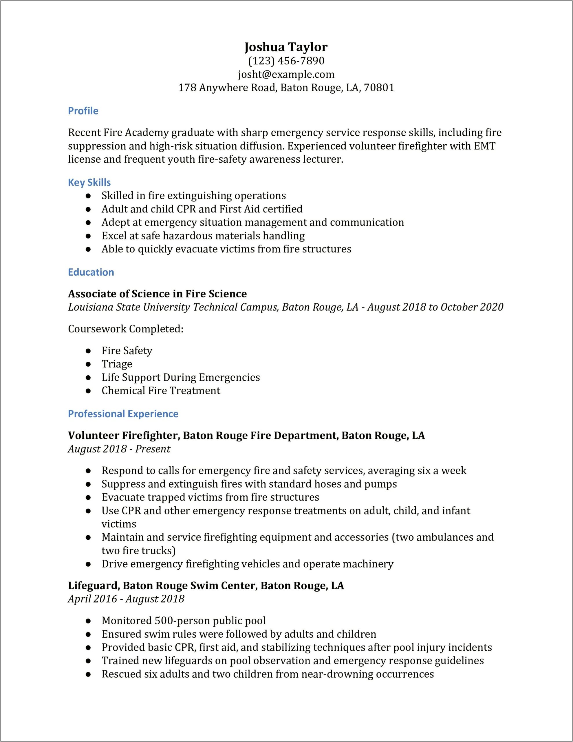 Sample Firefighter Resume With No Experience