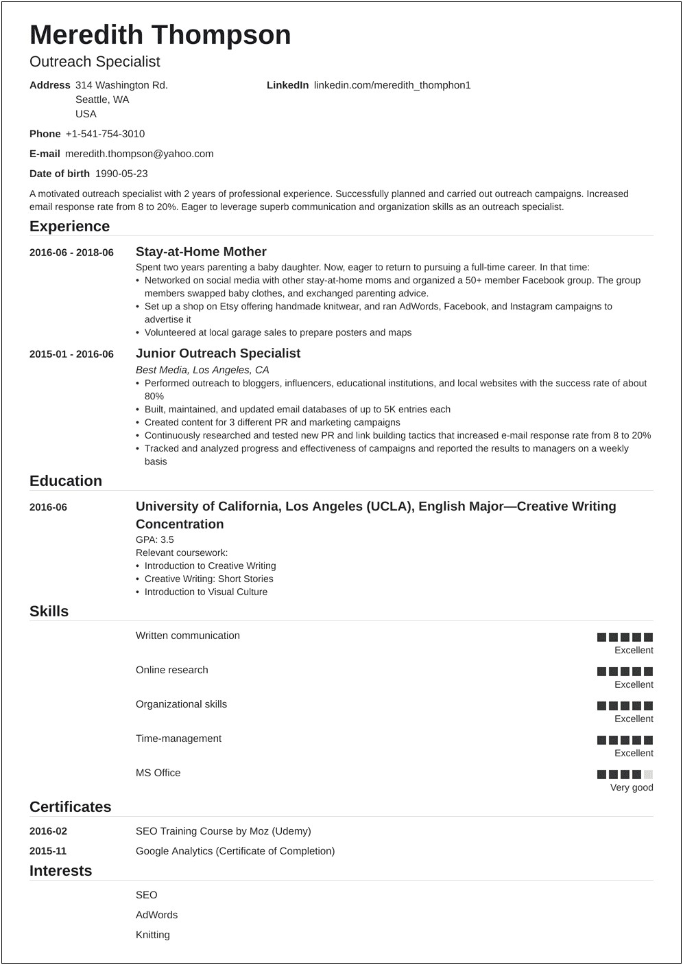 Sample Functional Resume For Stay At Home Mom
