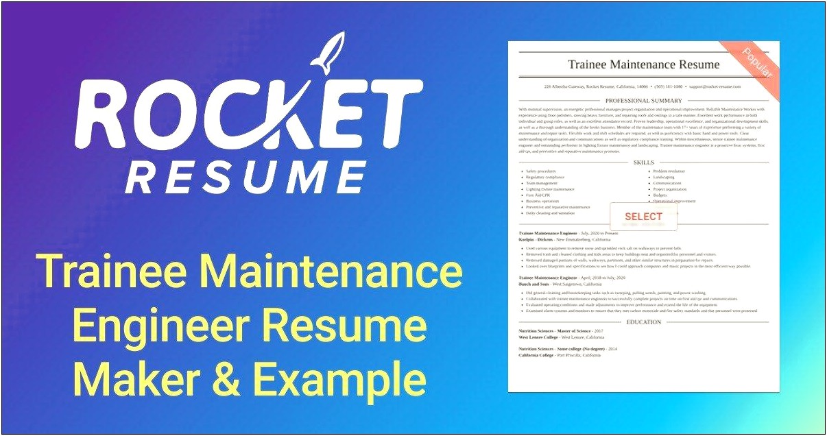 Sample Graduate Engineer Trainee Resume Mechanical Maintenance