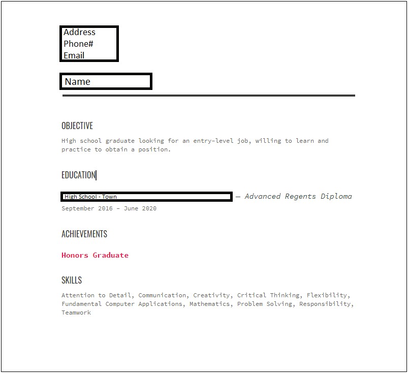 Sample High School Graduate Resume No Experience