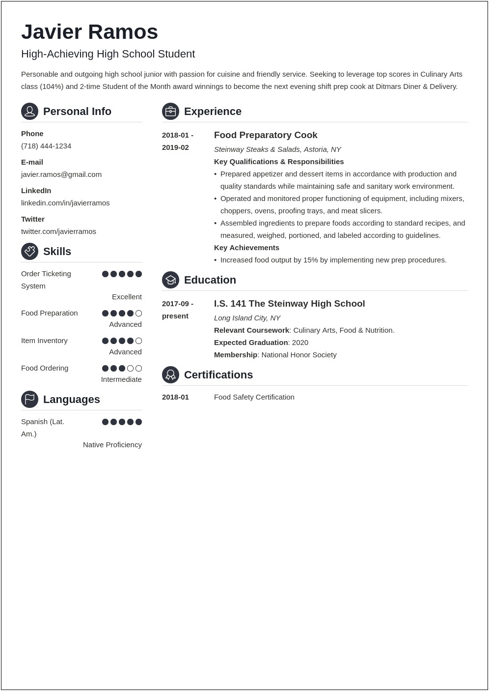 Sample High School Student Crew Captain Resume Best