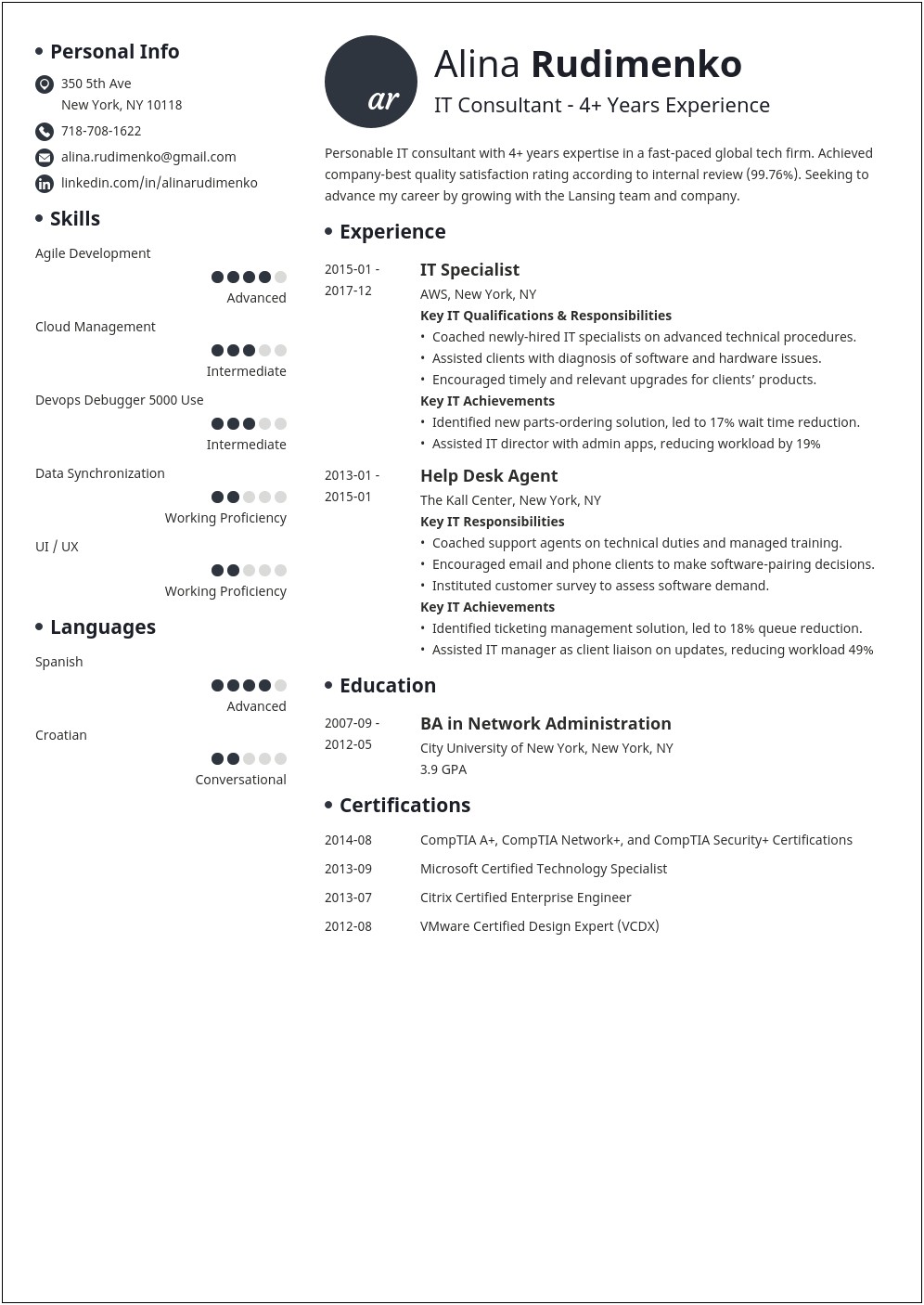 Sample Information Technology Resume With Soft Skills