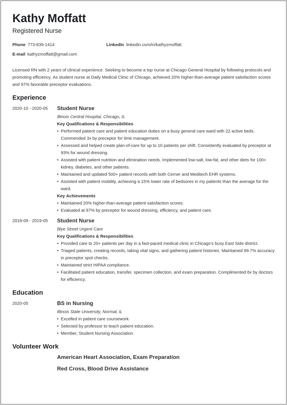 Sample Nursing Resume With Clinical Experience