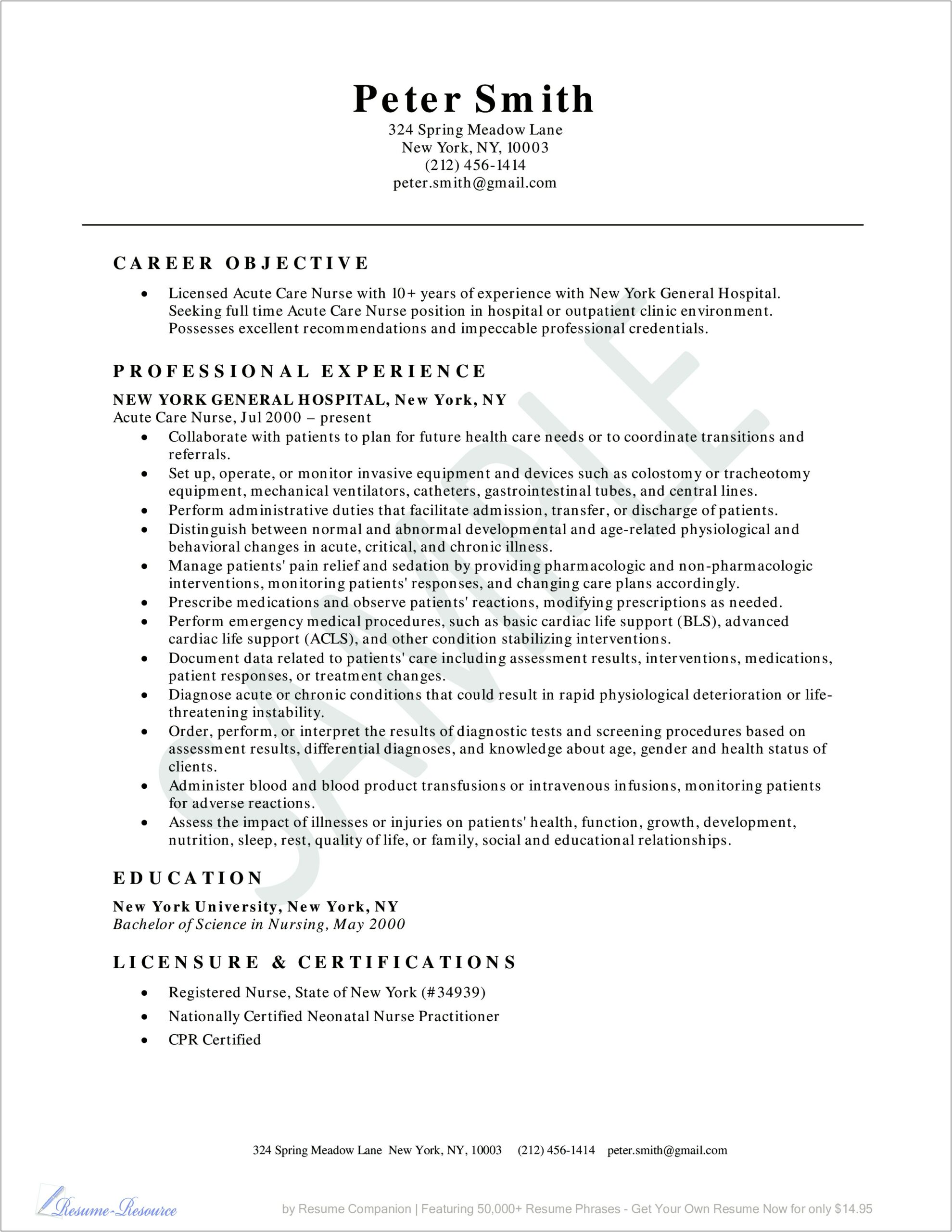 Sample Nursing Resume With Objective Statement