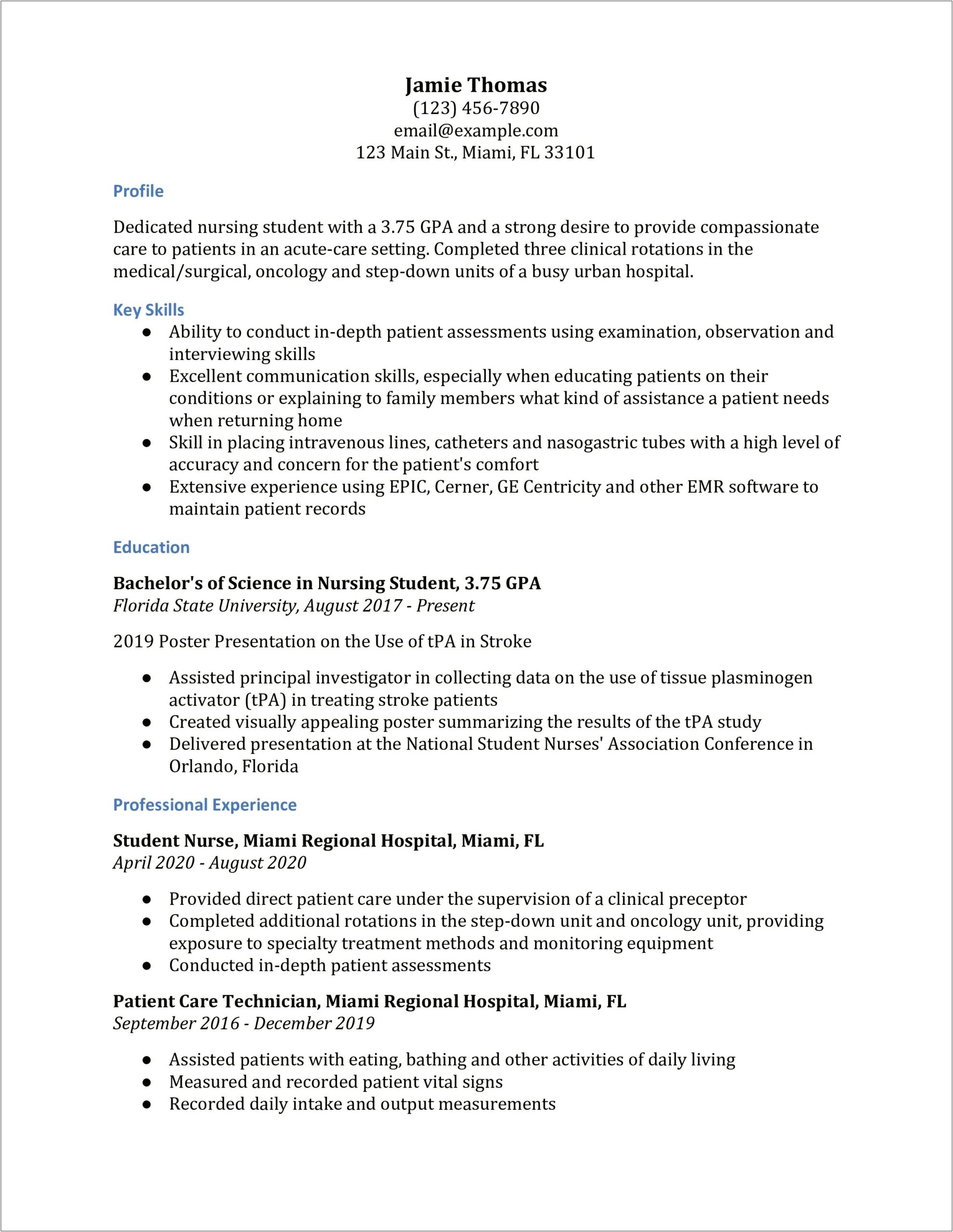 Sample Nursing Student Resume With Clinical Experience