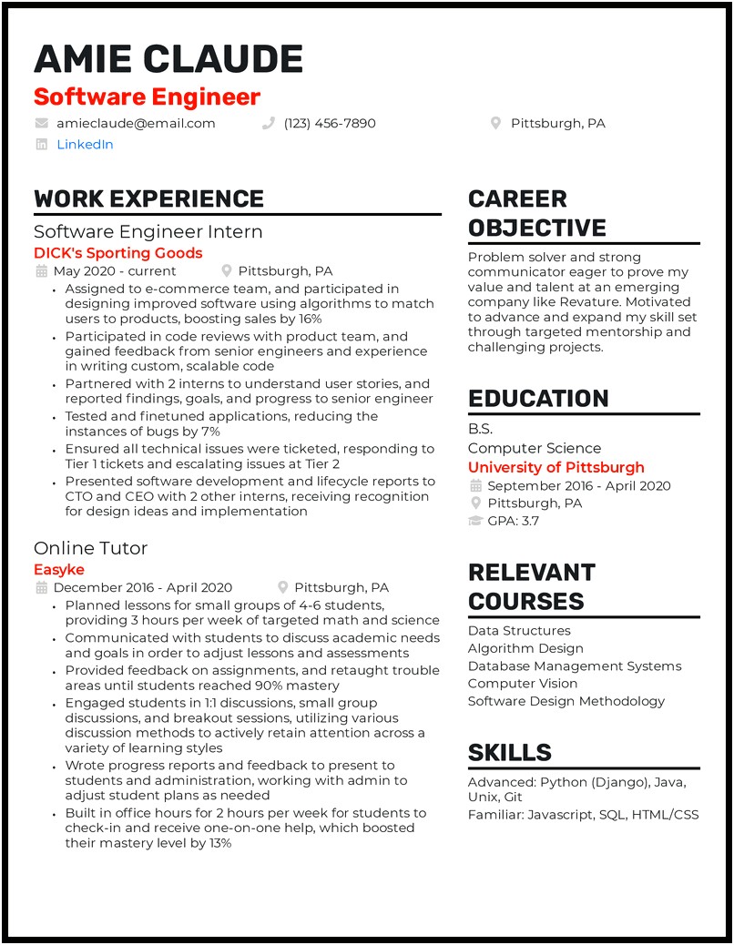 Sample Objective For Engineer Resume