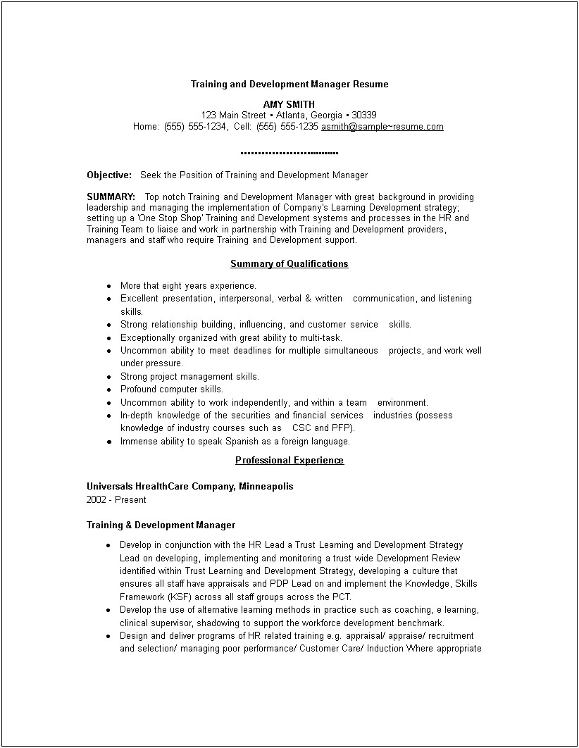 Sample Objective For Hr Manager Resume