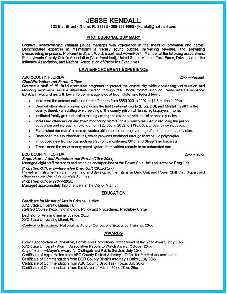 Sample Objective For Probation Officer Resume