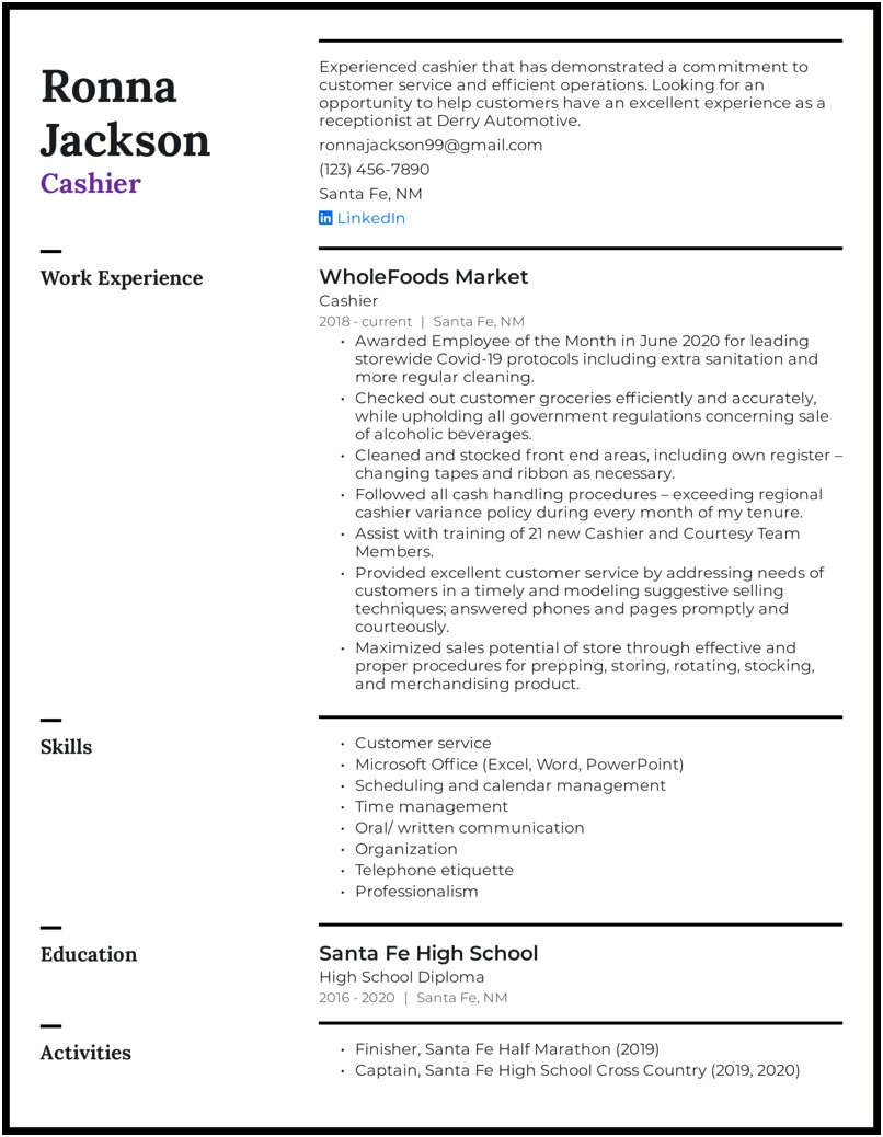 Sample Objective For Resume For Receptionist