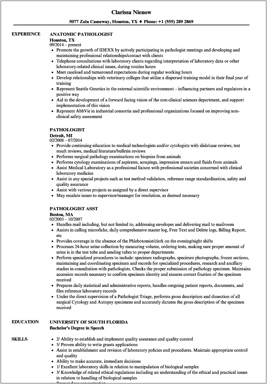 Sample Objective For Speech Pathologist Resume