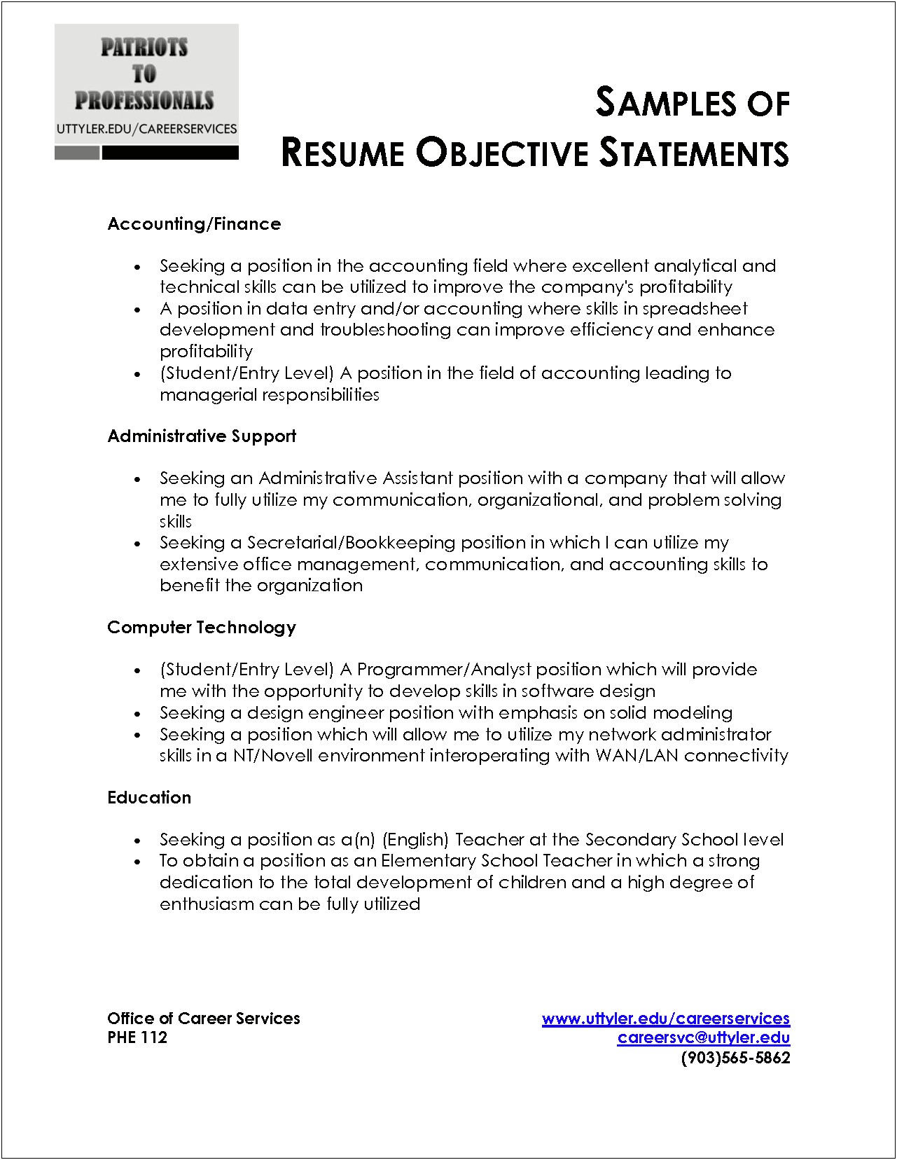 Sample Objective Statements For High School Student Resume