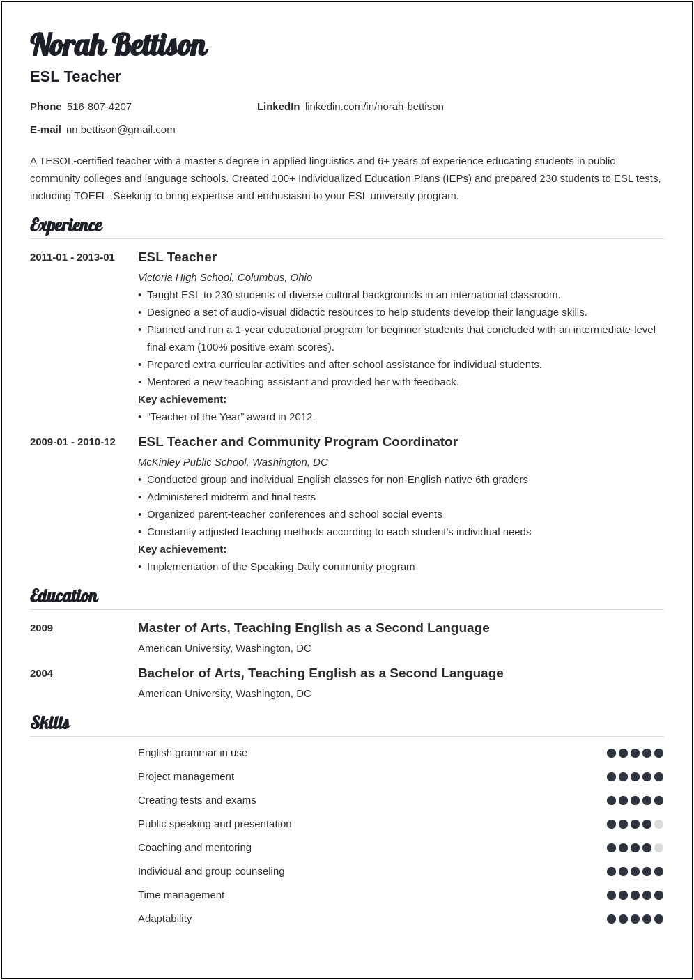 Sample Objectives For A Teacher Resume