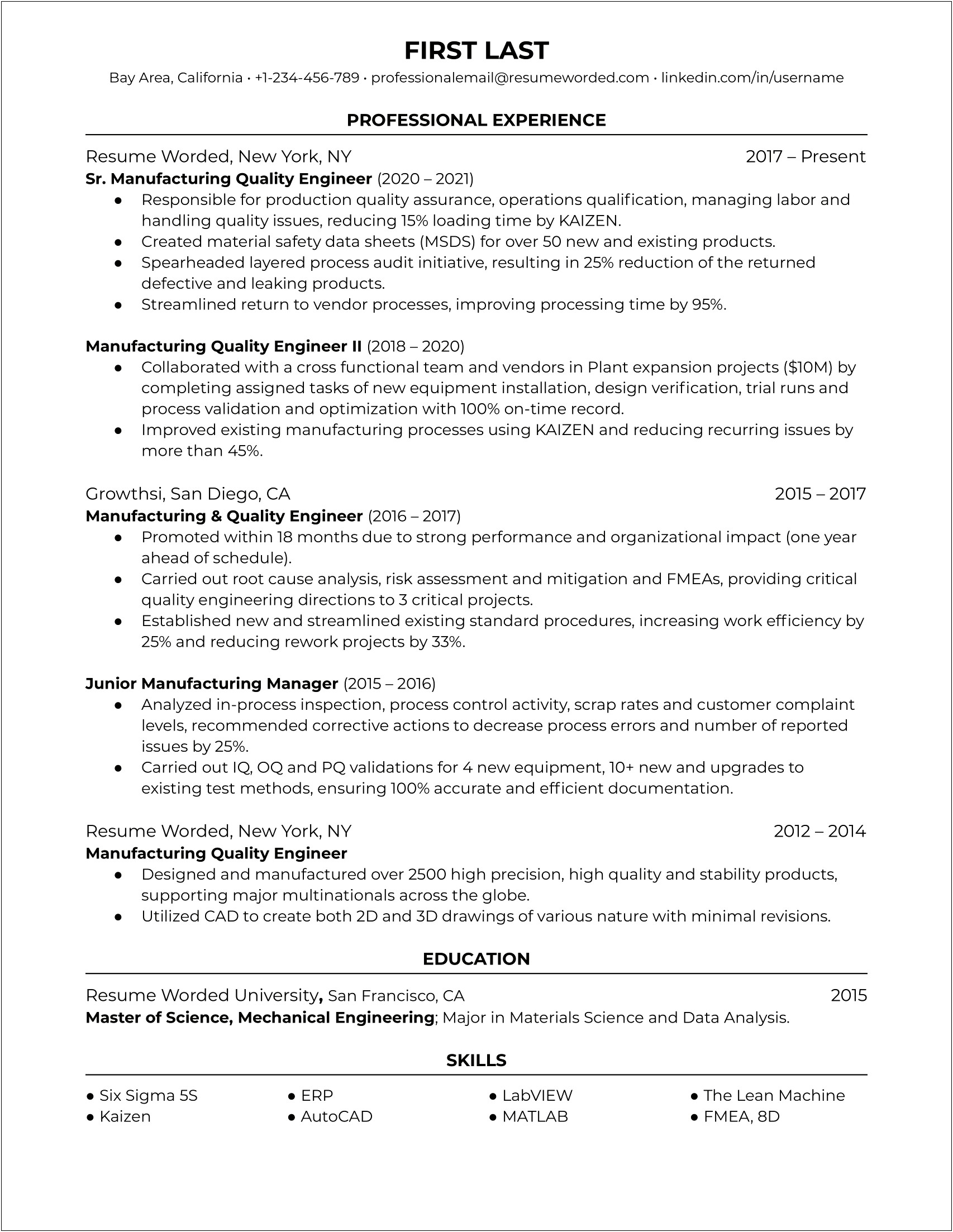 Sample Objectives For Resume For Engineers