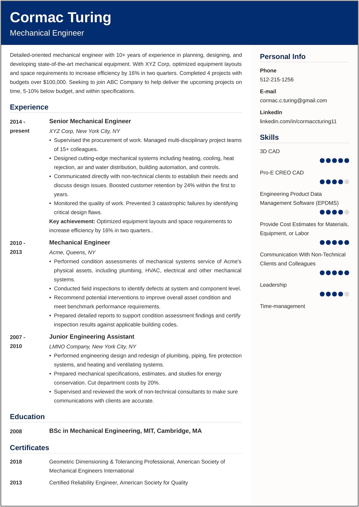 Sample Objectives Of Resume For Engineering