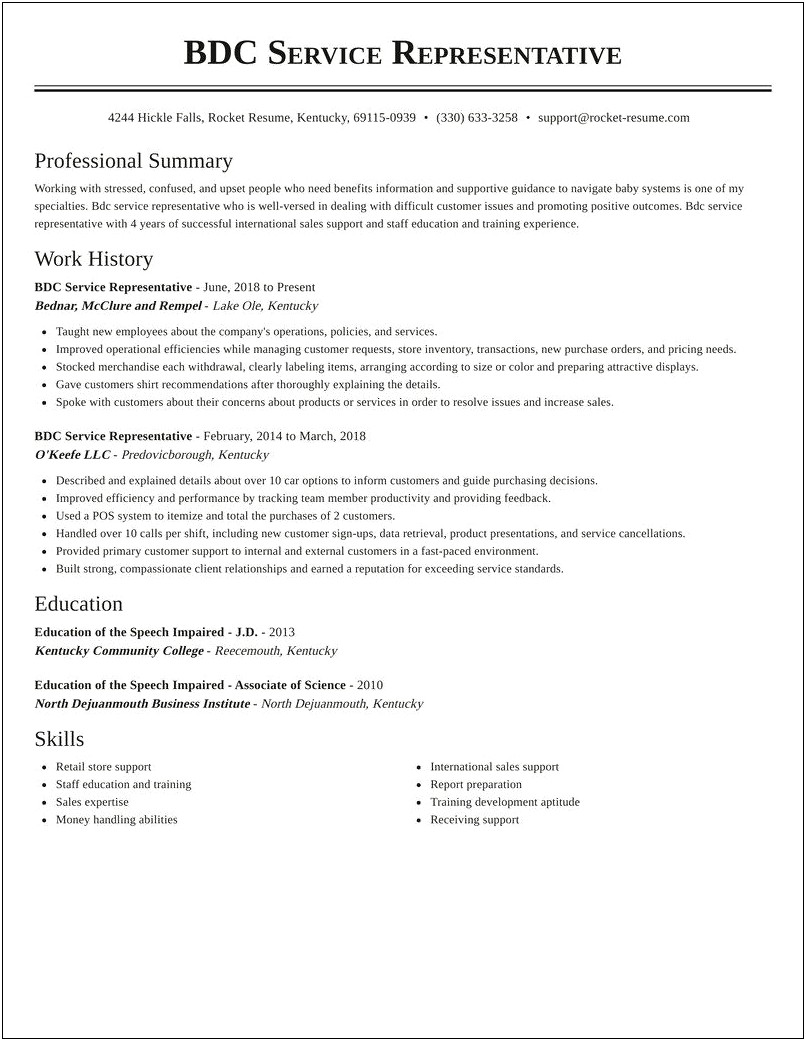 Sample Of A Bdc Auto Resume