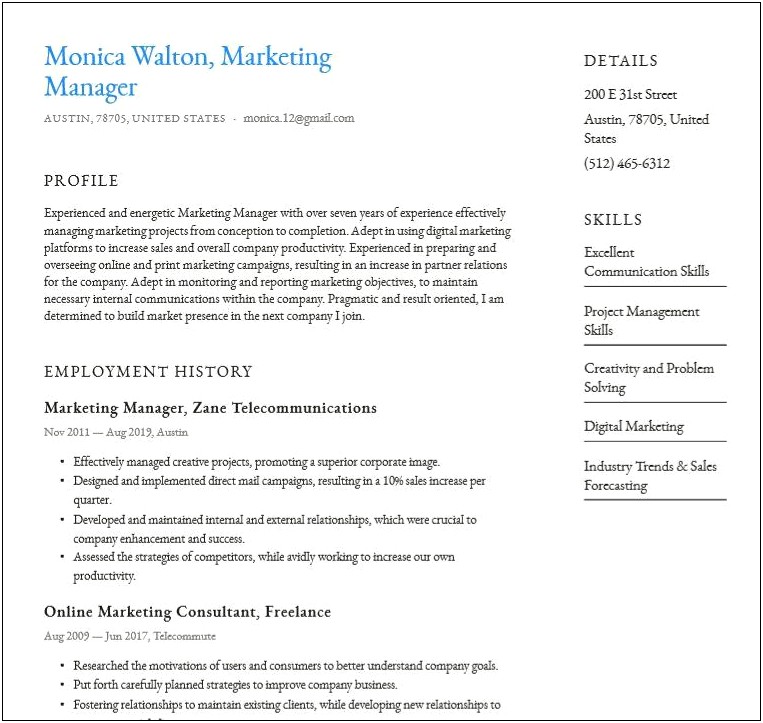 Sample Of A Good Simple Resume