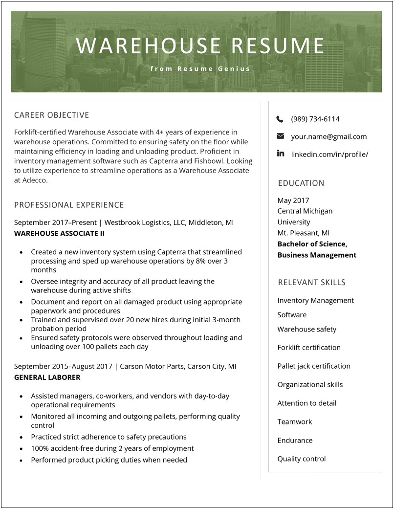 Sample Of A Good Walmart Resume