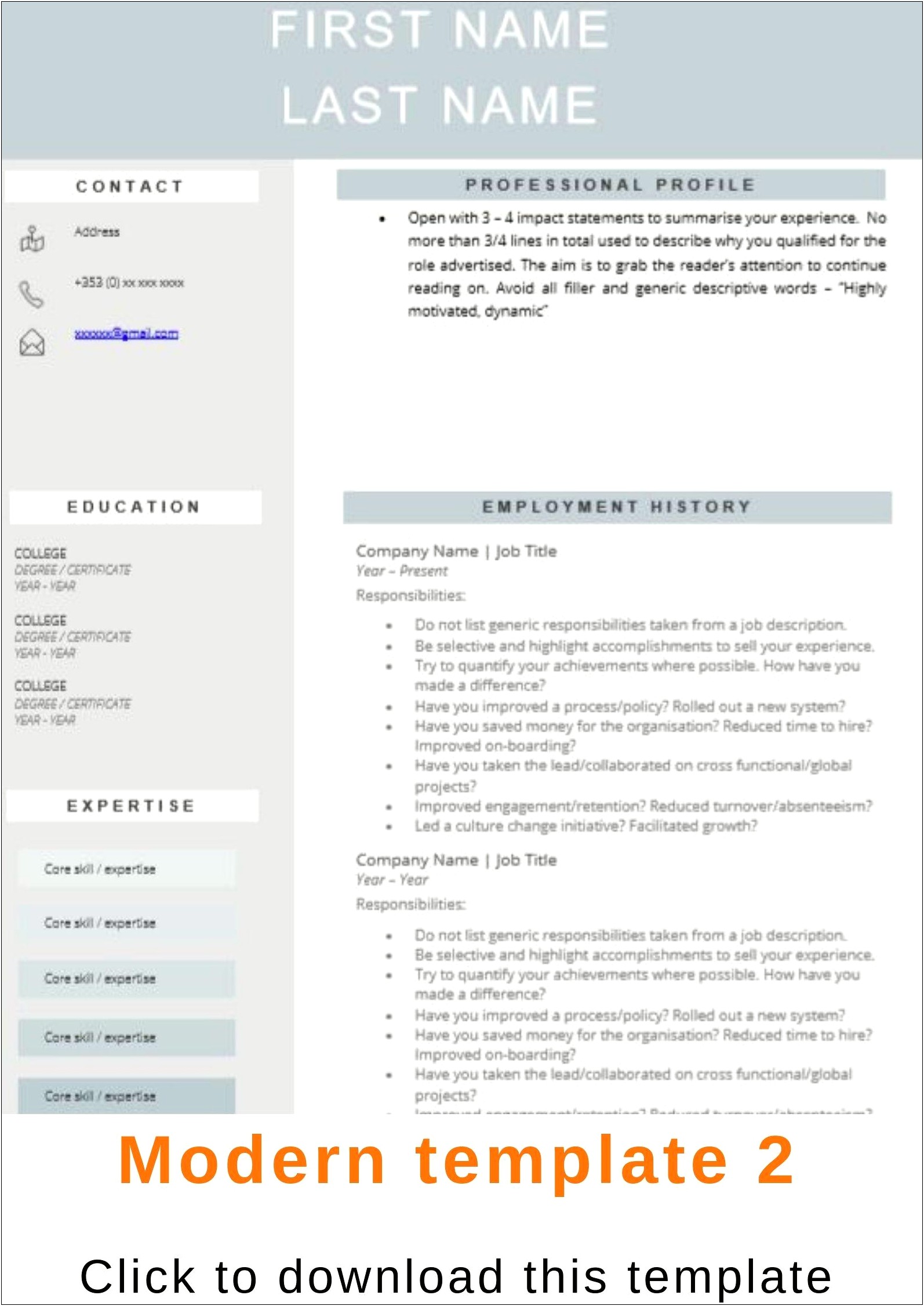 Sample Of A Modern Short Resume