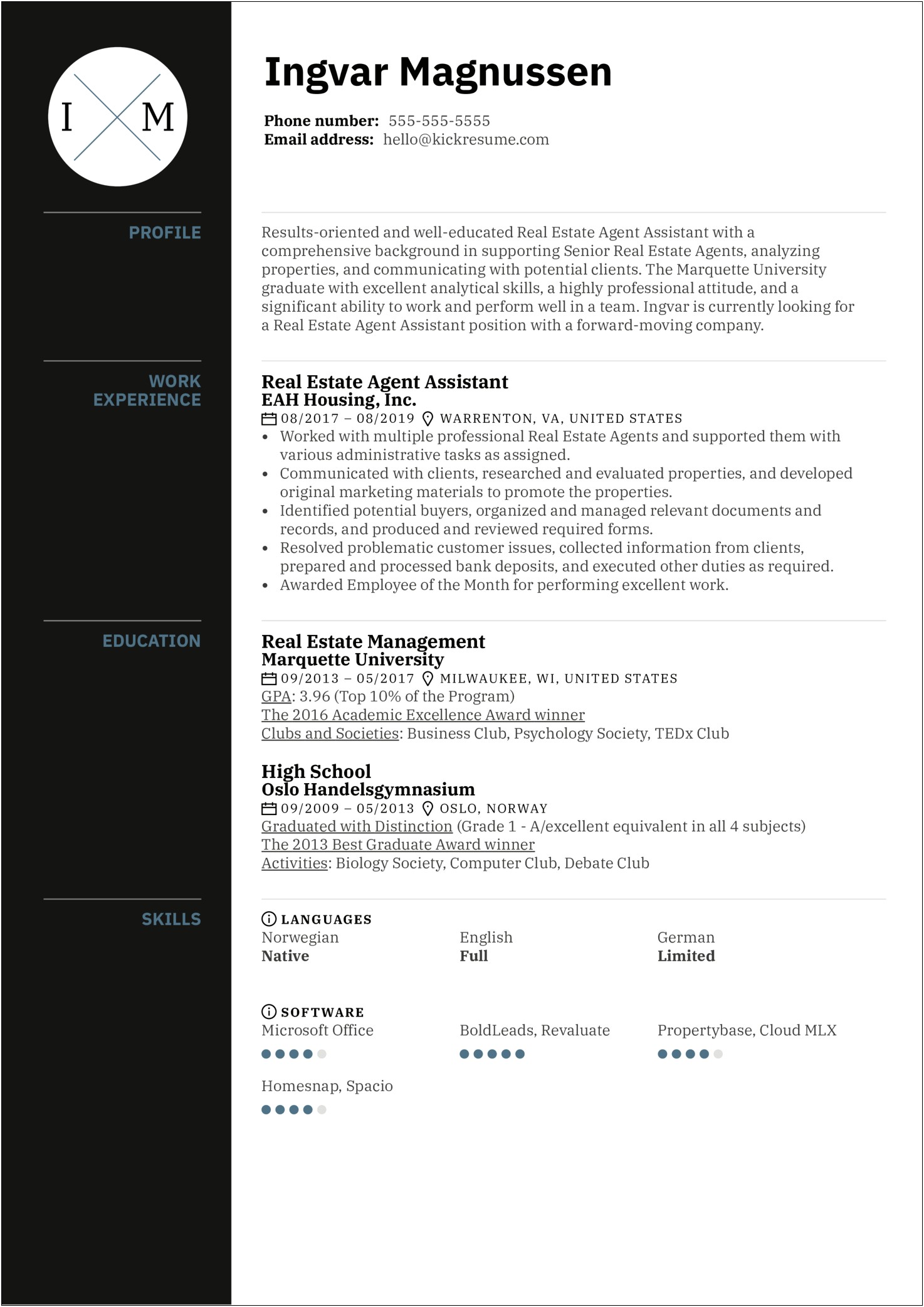 Sample Of A Realtor's Resume