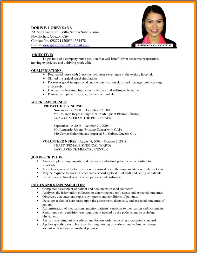 Sample Of Applicant Resume With Work Experience