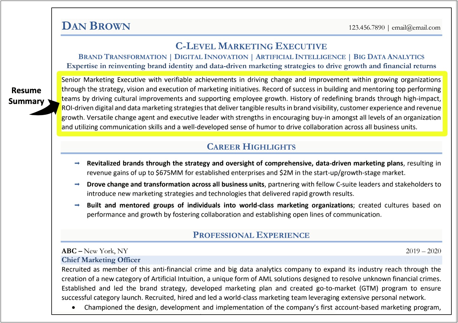 Sample Of Career Summary For Resume