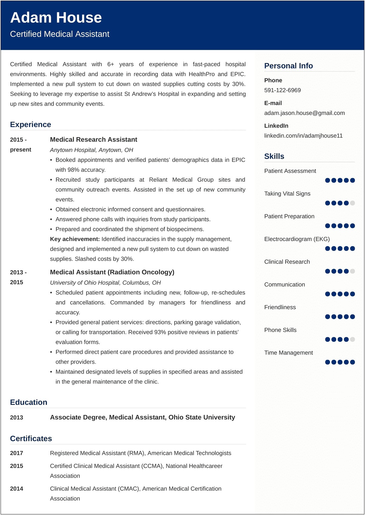 Sample Of Experienced Medical Assistant Resume