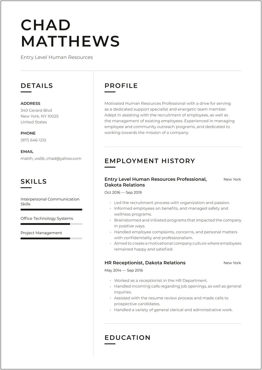 Sample Of It Entry Level Resume