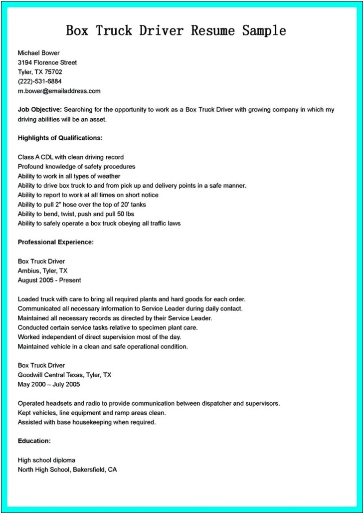 Sample Of Objectives In Resume For Driver