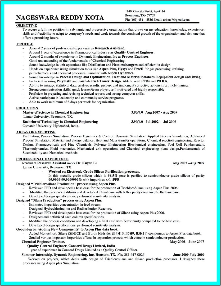 Sample Of Objectives In Resume For Engineers