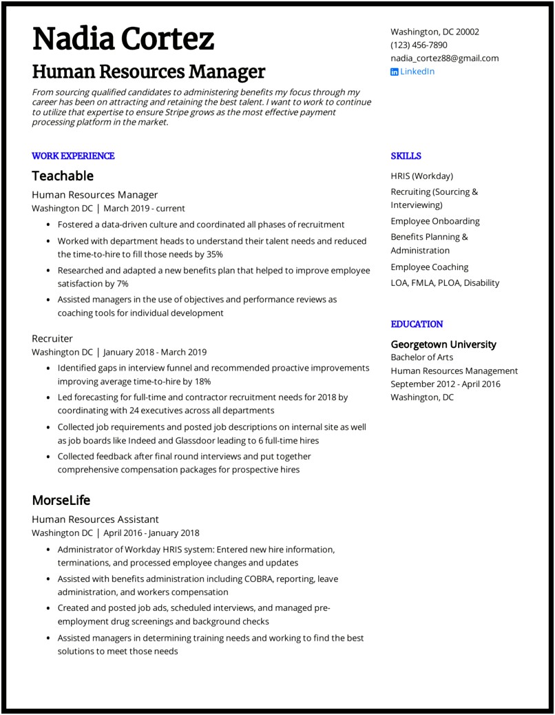 Sample Of Objectives In Resume For Hrm