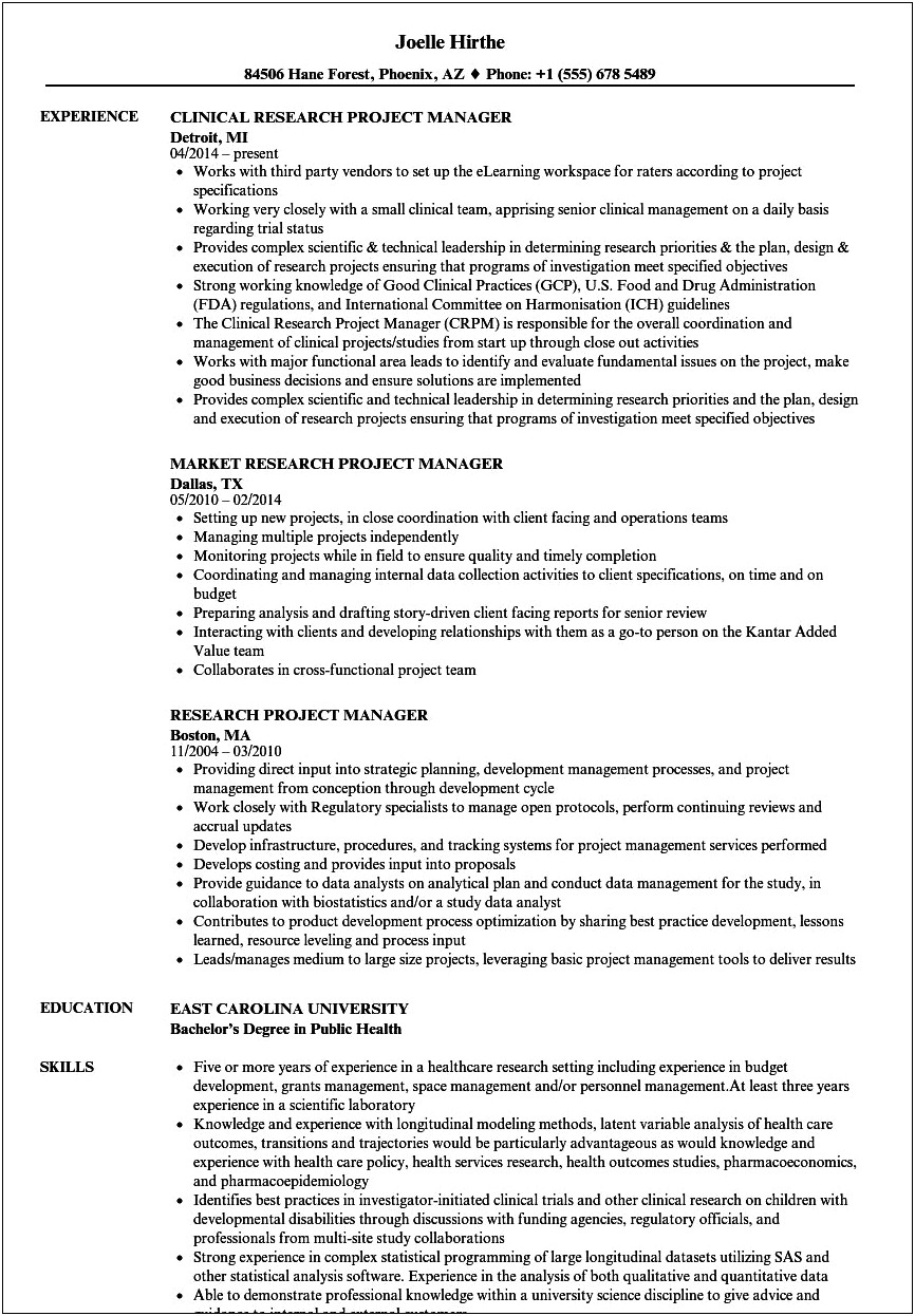 Sample Of Project Included In Resume