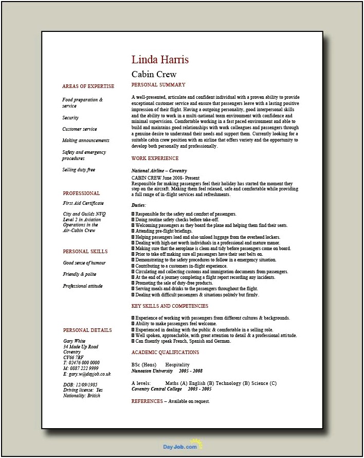 Sample Of Resume Applying For Service Crew