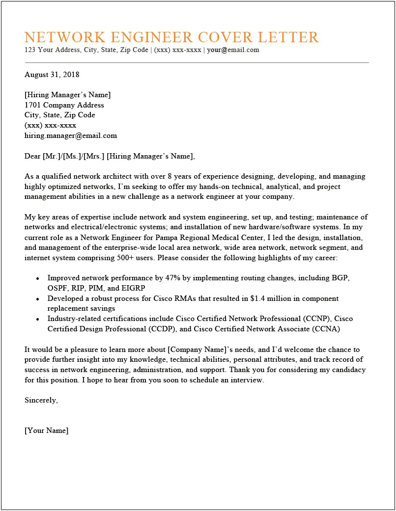 Sample Of Resume Cover Letter For Engineer