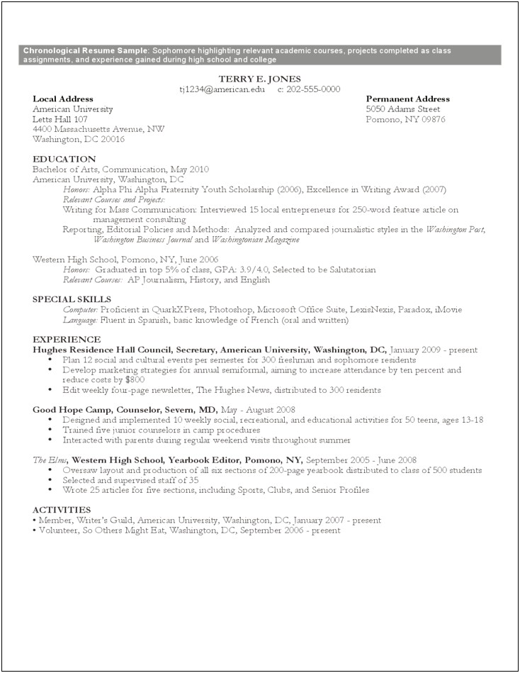 Sample Of Resume For Camp Counselor