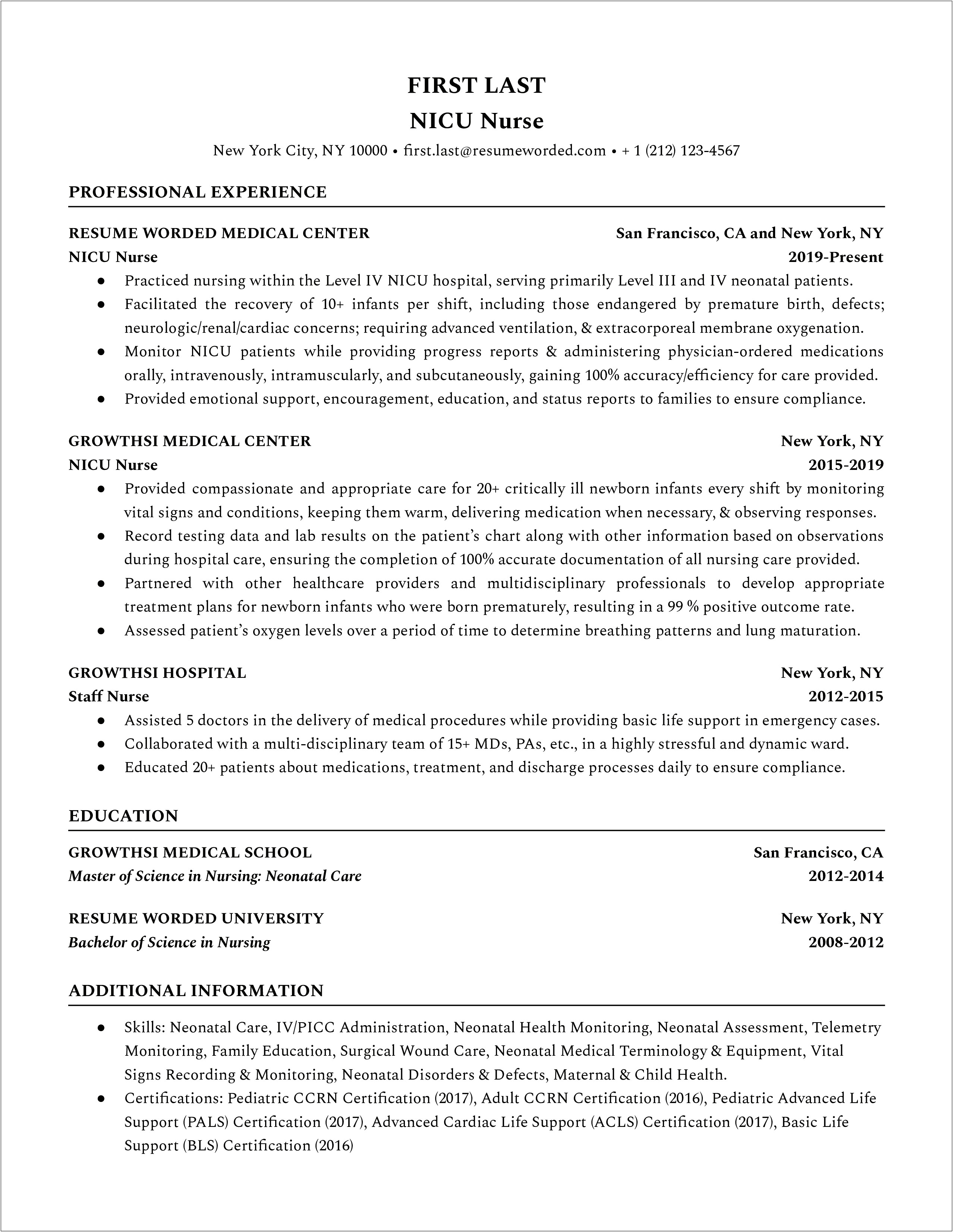 Sample Of Resume For Nurses With Job Description