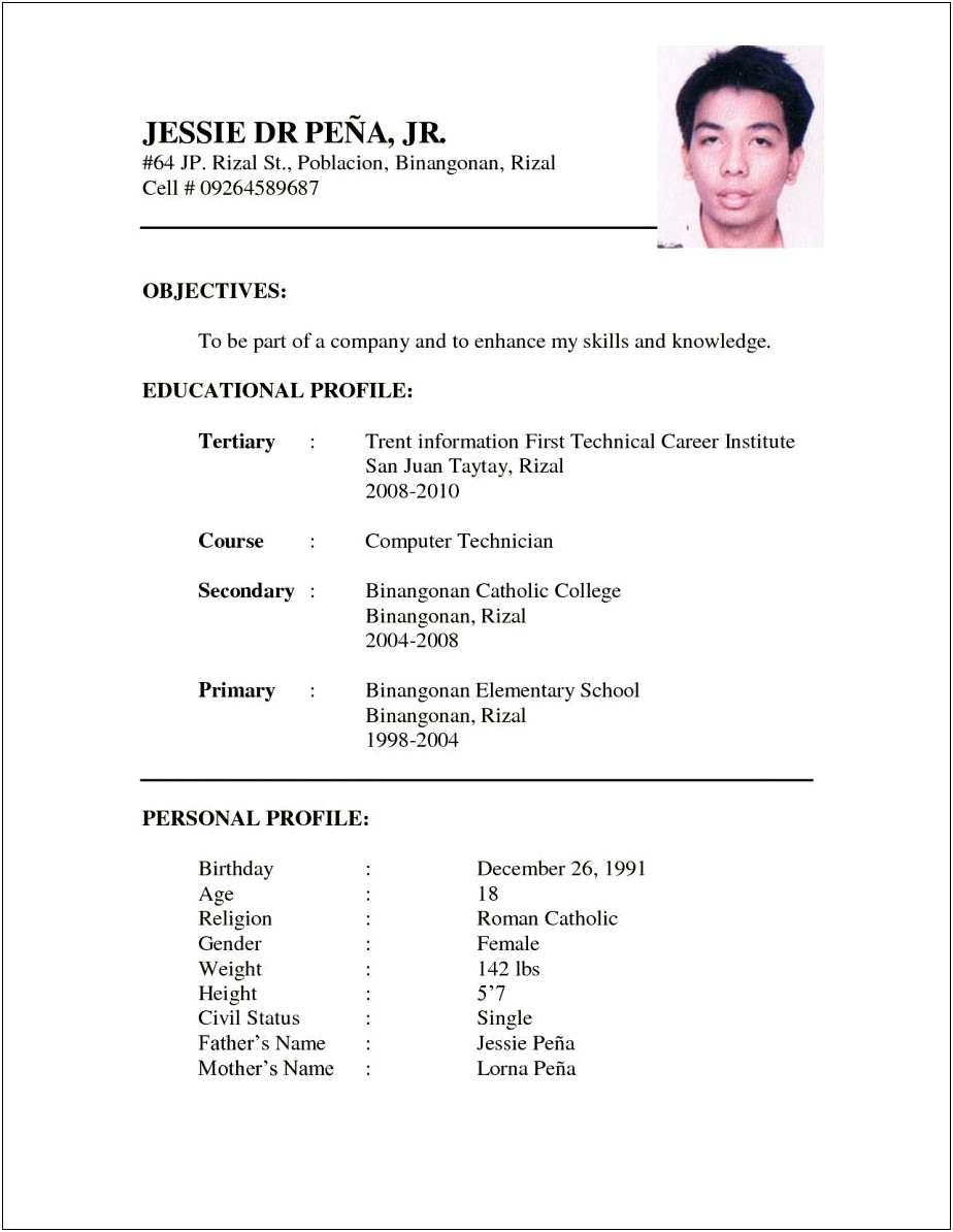 Sample Of Resume Letter For Ojt Students