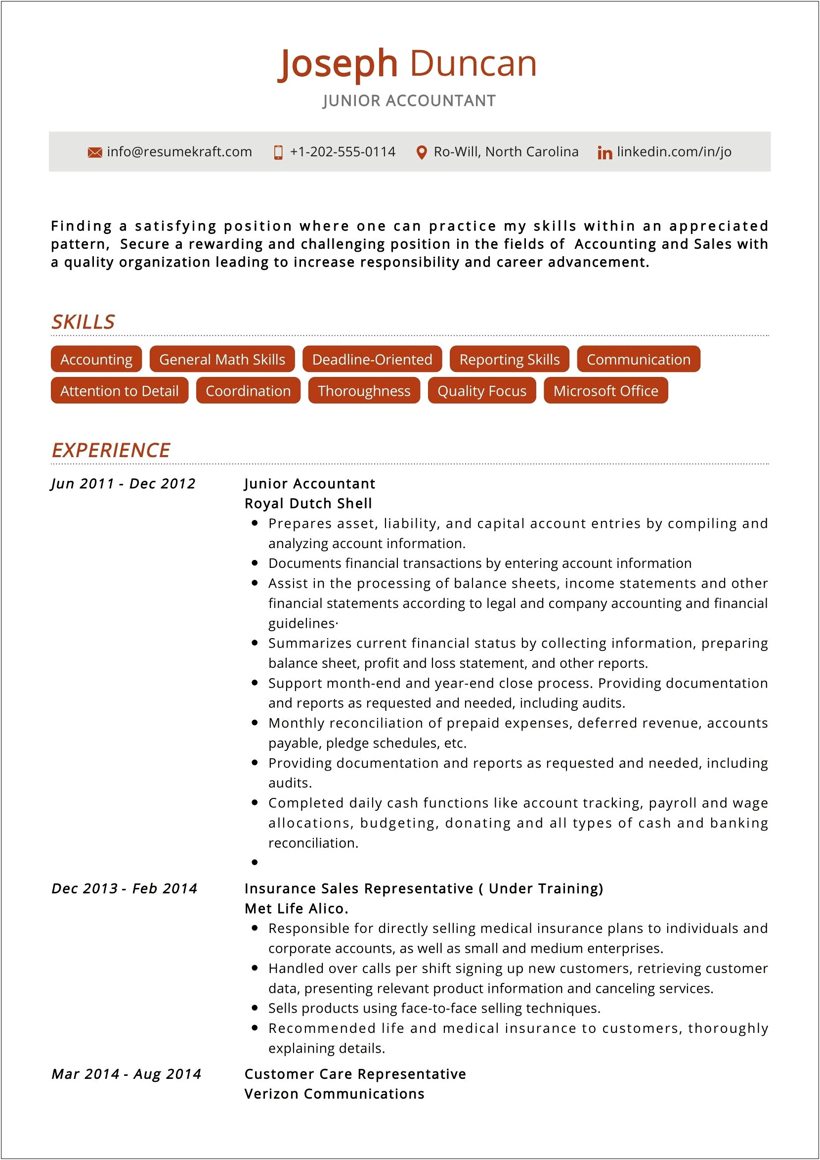 Sample Of Resume Objective For Accountant