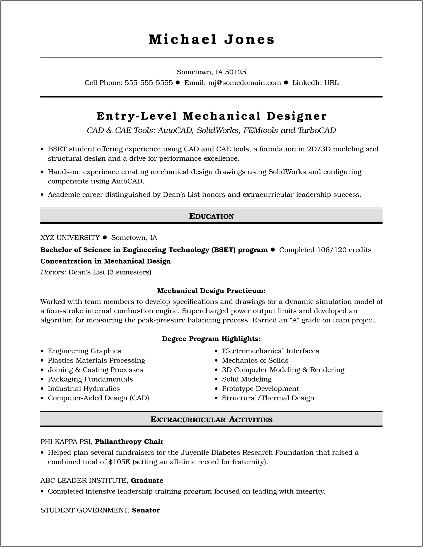 Sample One Page Resume For College Frats