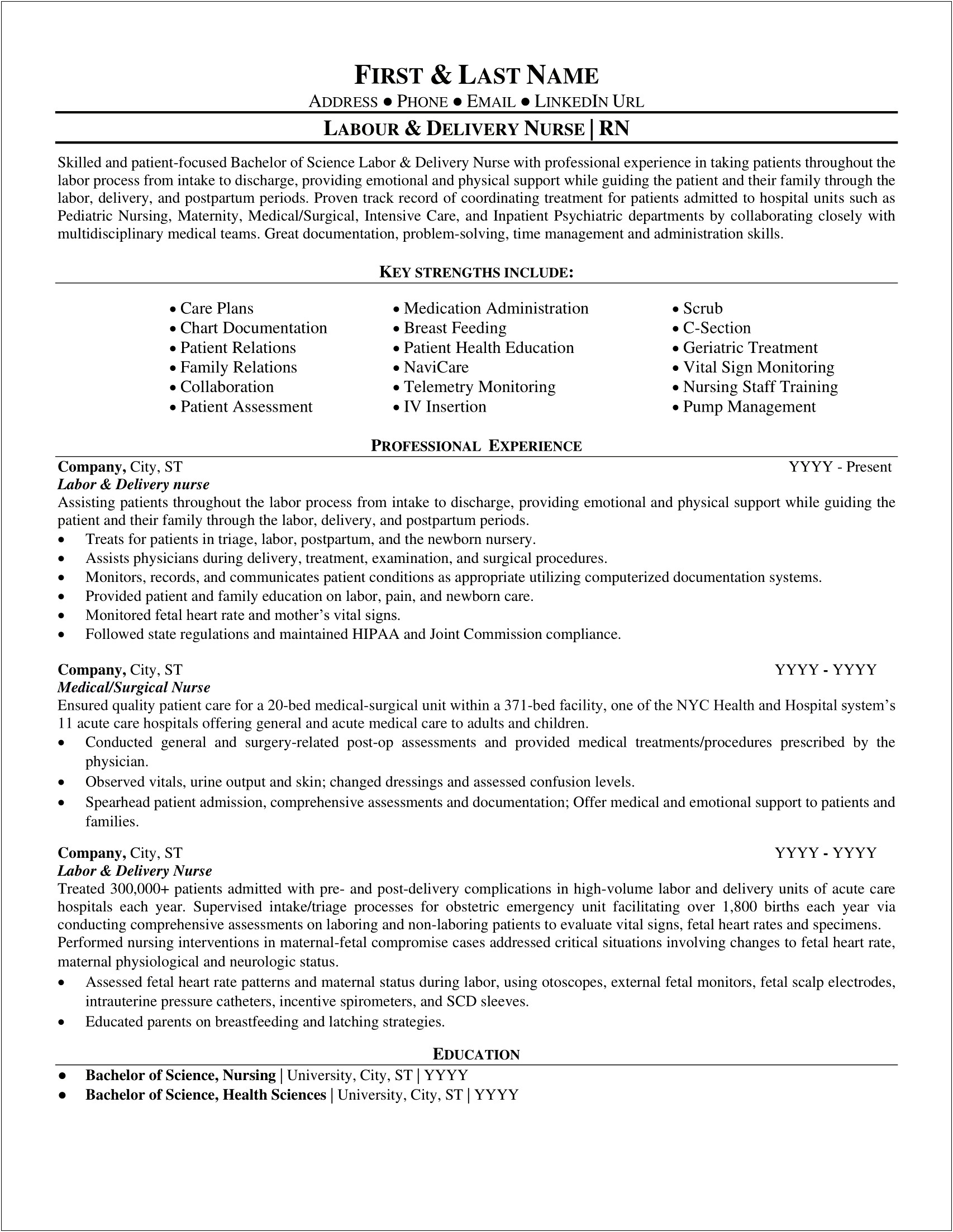 Sample Professional Resume For A Telemetry Nurse