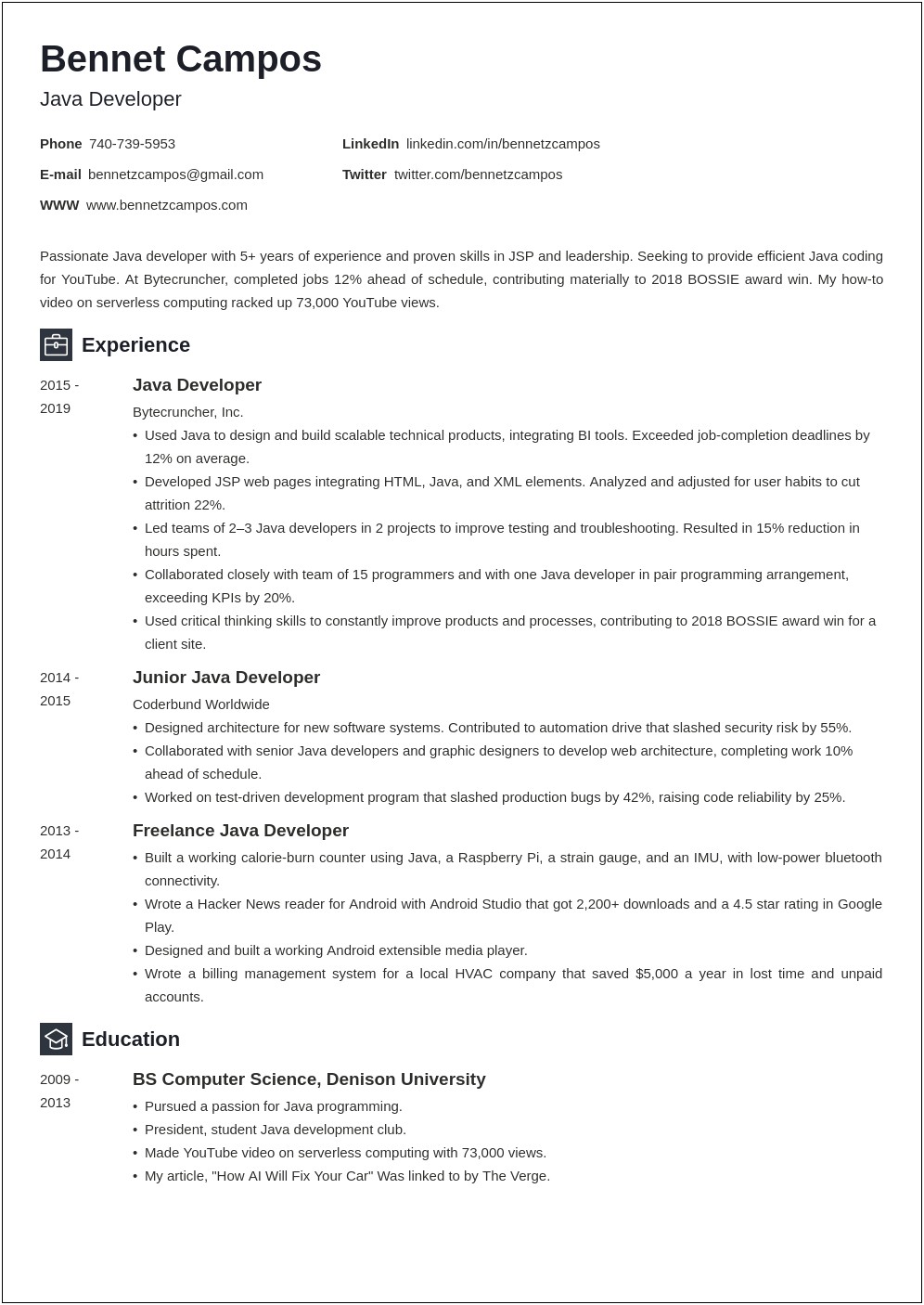 Sample Professional Resume Objective For Java Developer