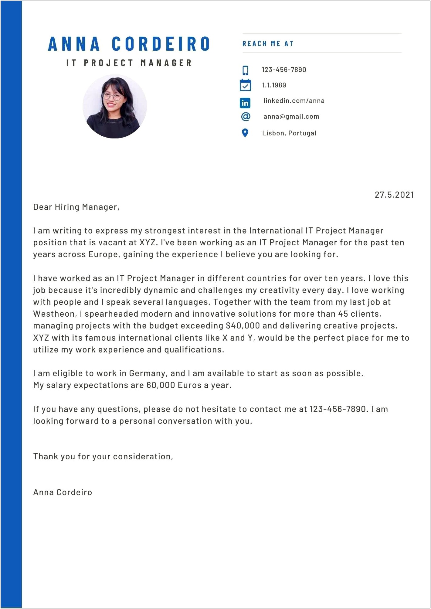 Sample Property Manager Resume Cover Letter