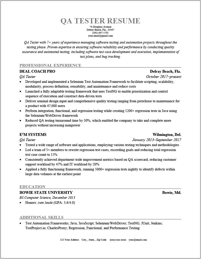 Sample Qa Test Lead Resume In Usa Format