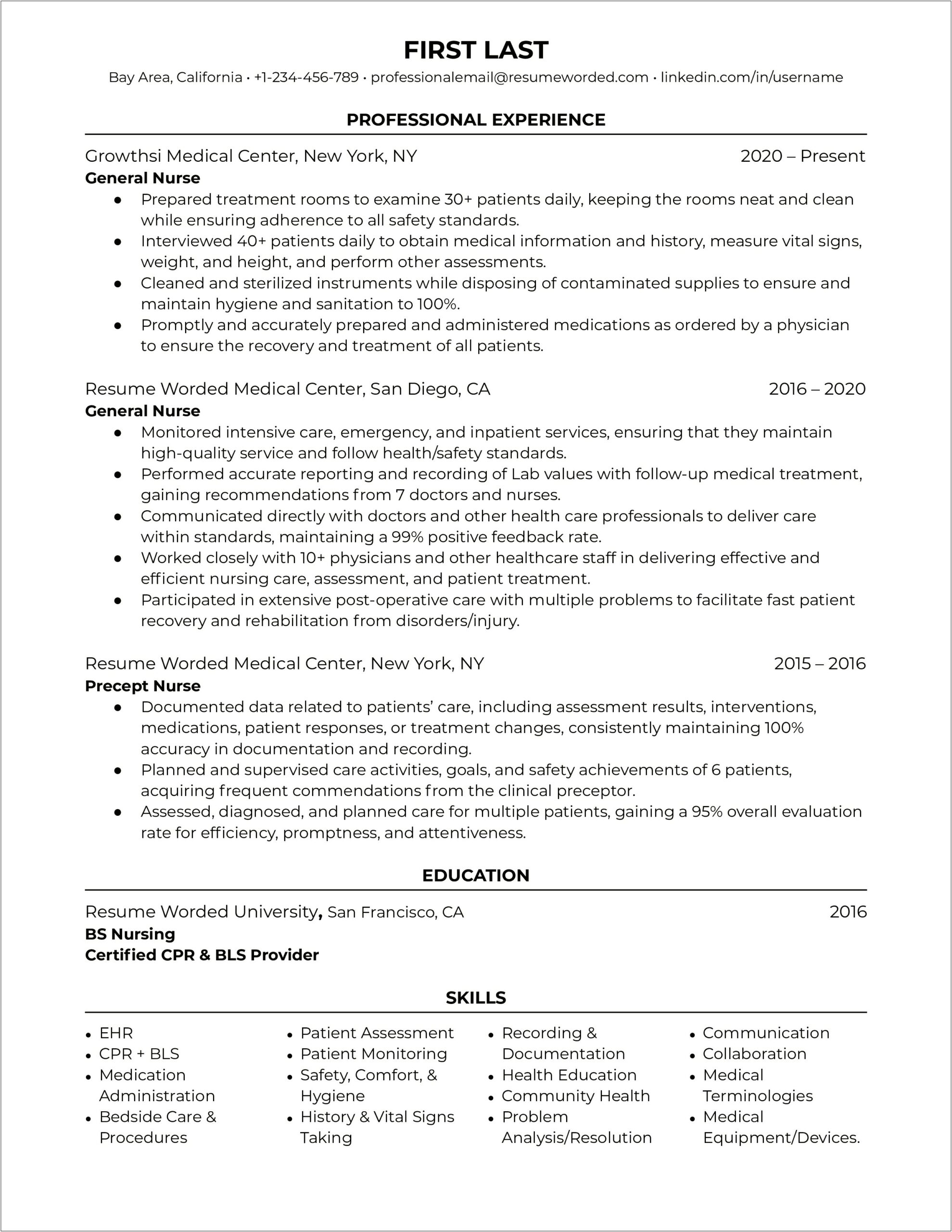 Sample Registered Nurse Resume Without Experience