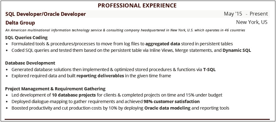 Sample Resum E Of A Sql Developer