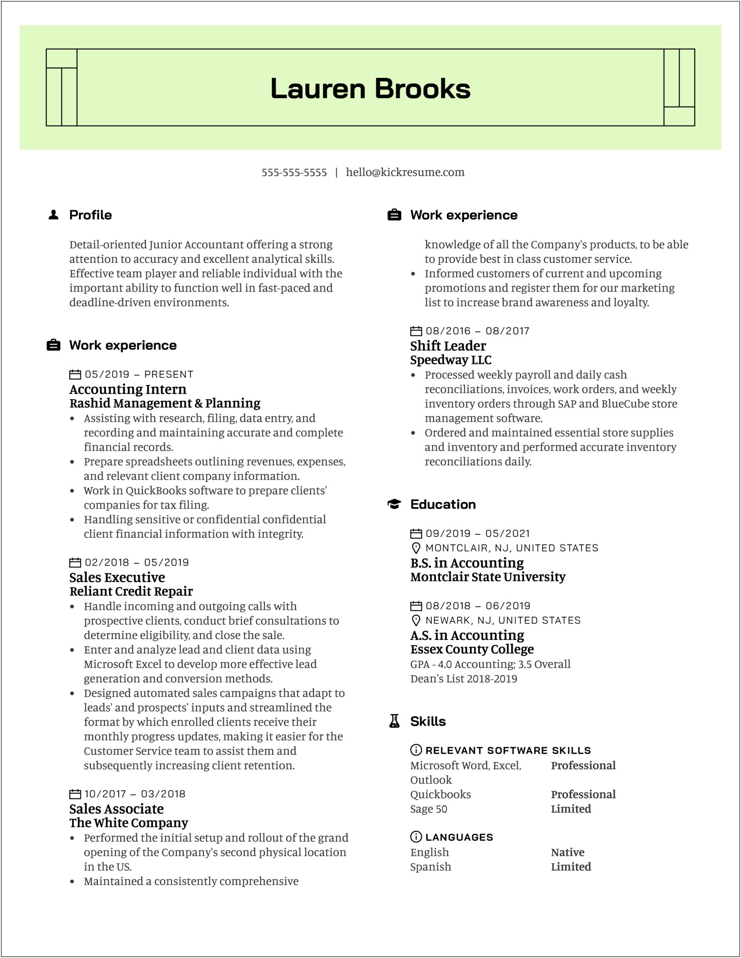 Sample Resume Accounting Promotion In The Same Company