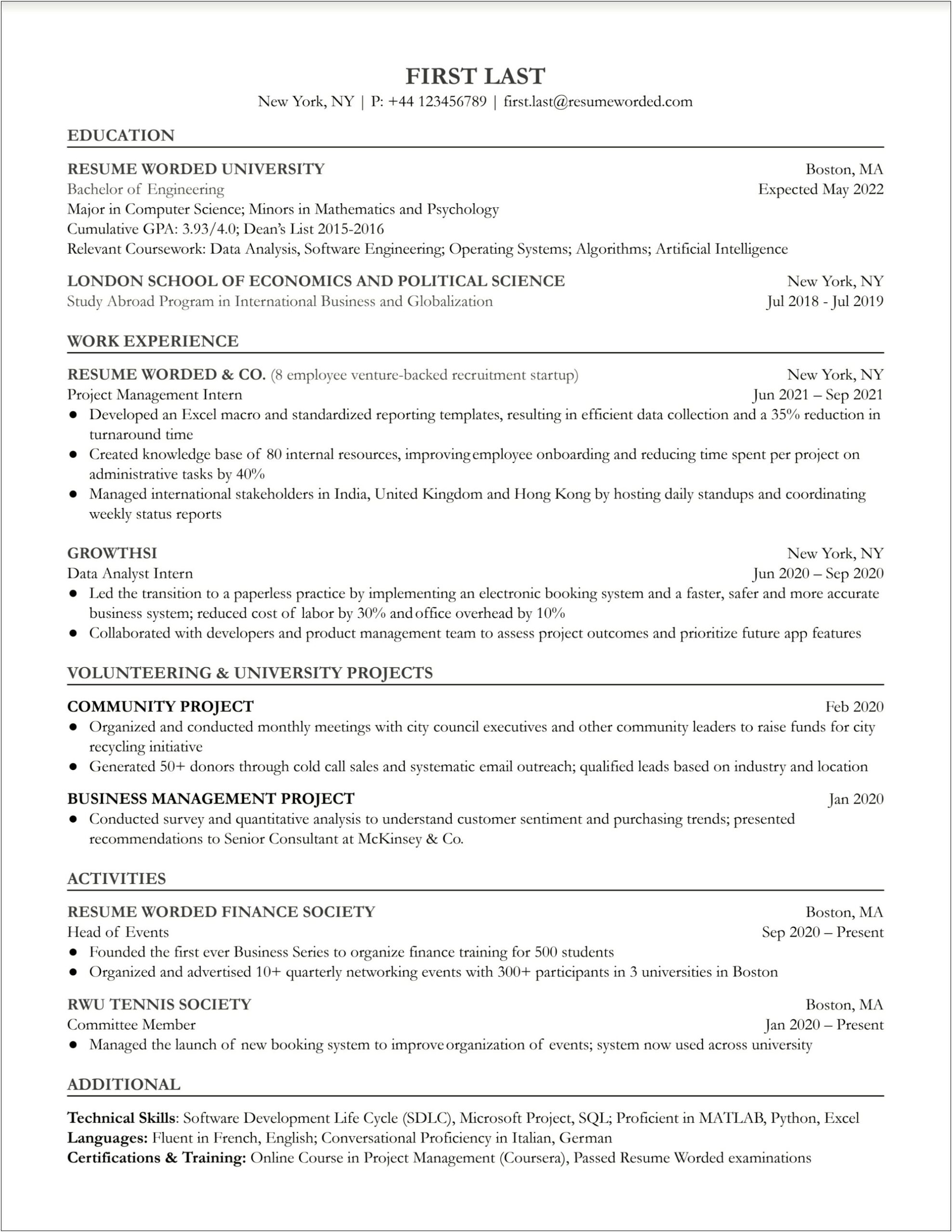 Sample Resume Basic Entry Level It