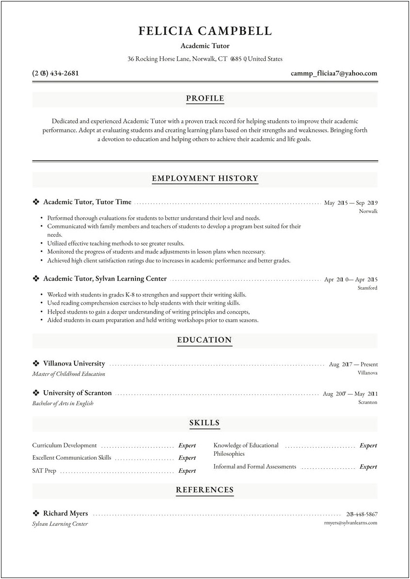 Sample Resume Change Of Career Teacher