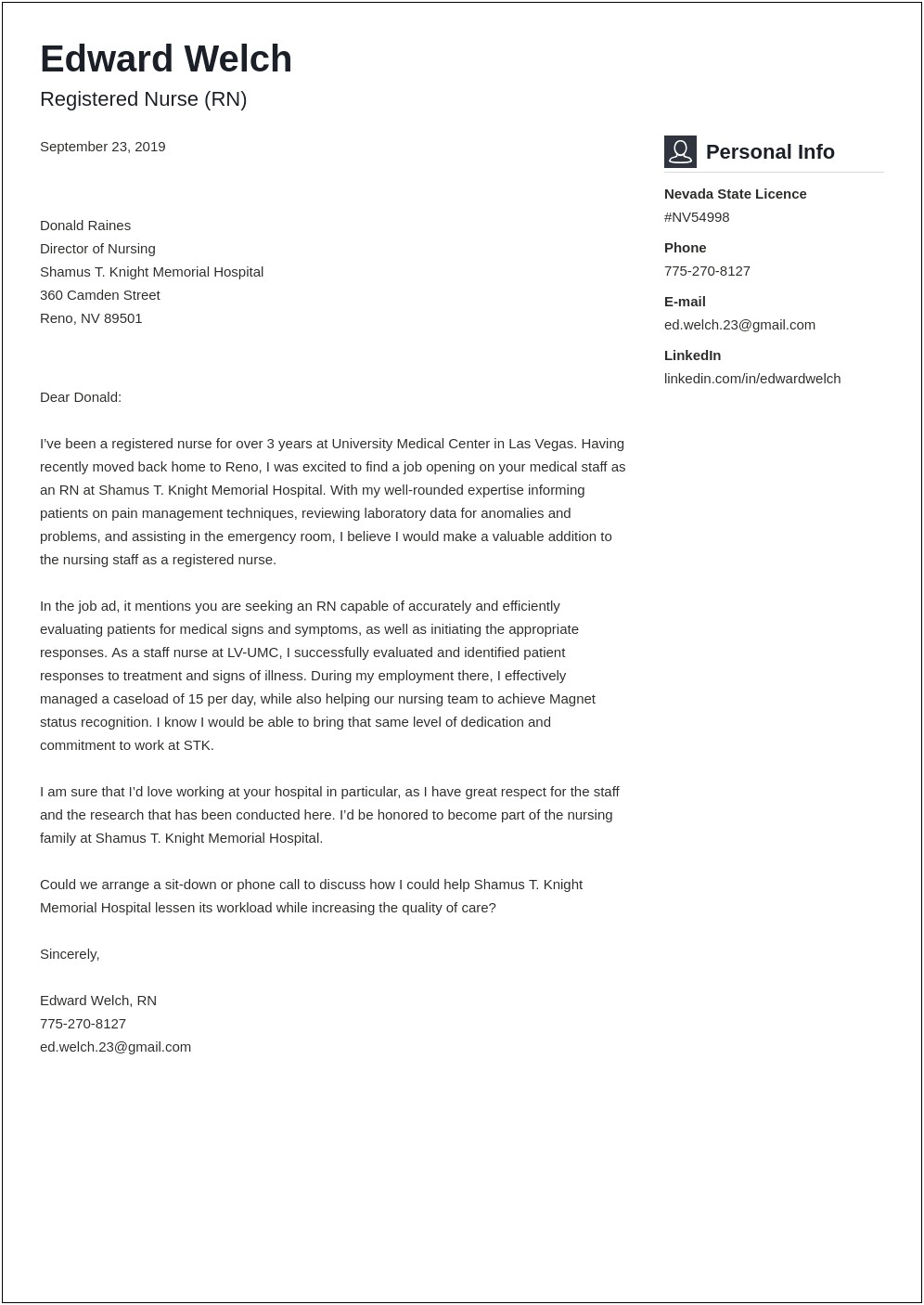 Sample Resume Cover Letter And References