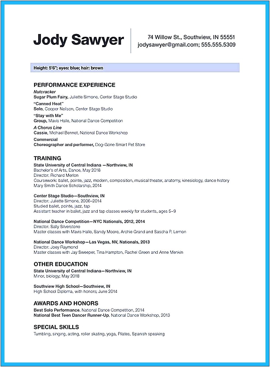 Sample Resume Dance Registration Form Template