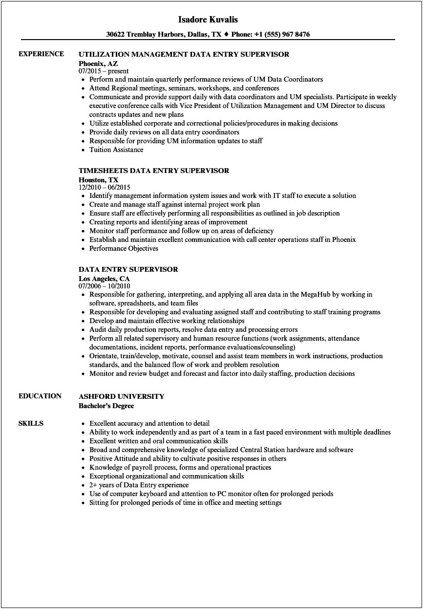 Sample Resume Data Entry Job Description